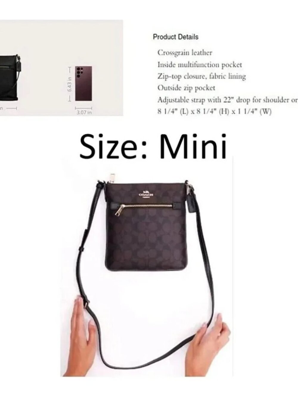 Coach Mini Rowan File Crossbody Shoulder Adjustable Strap Dark Brown Bag Purse - Picture 12 of 12